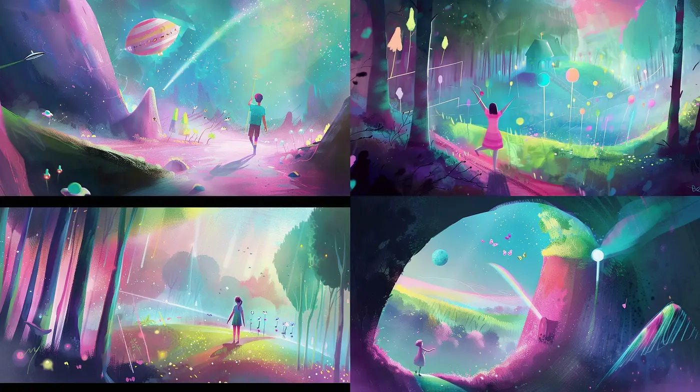 Ethereal Dreamscapes with Luminous Hues and Surreal Glow - Midjourney sref style