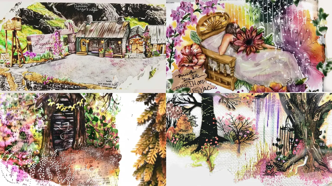 Whimsical Nature's Embrace with Watercolor Overtones - Midjourney sref style