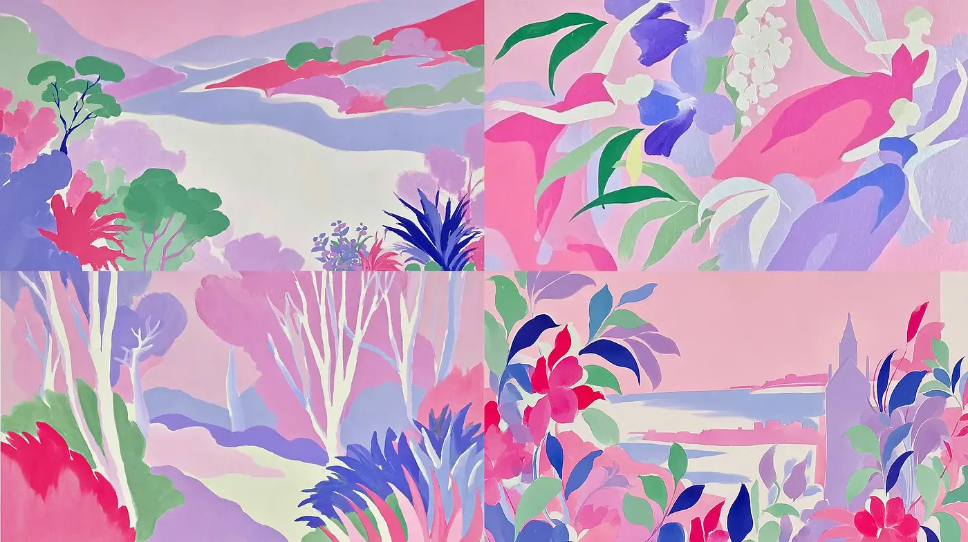 Vibrant and Textured Landscape Imagery with a Modernist Touch - Midjourney sref style