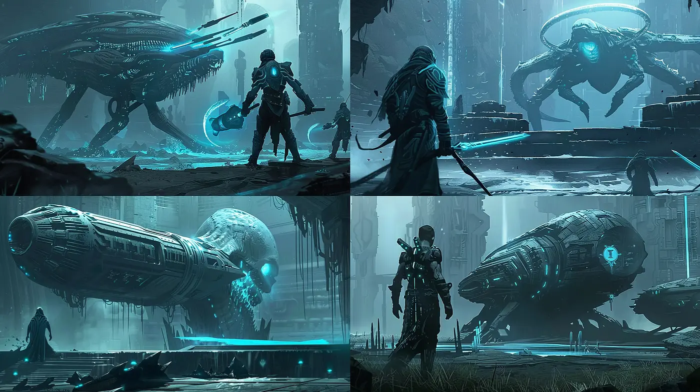 Futuristic Dystopian Vistas: Consistent Blue-Toned Sci-Fi Imagery - Midjourney sref style