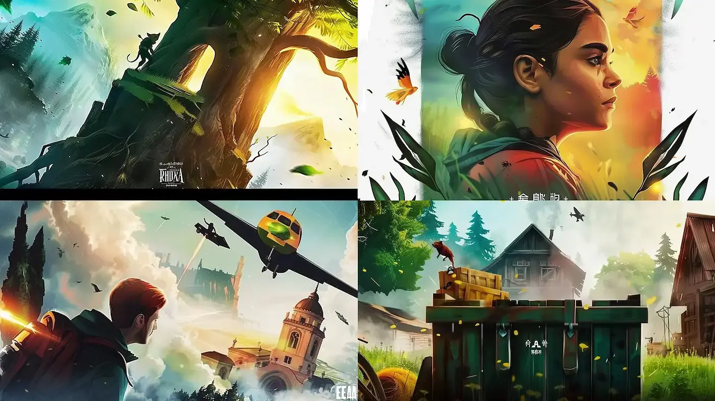 Vibrant and dynamic digital illustrations capturing a blend of adventure and nature - Midjourney sref style