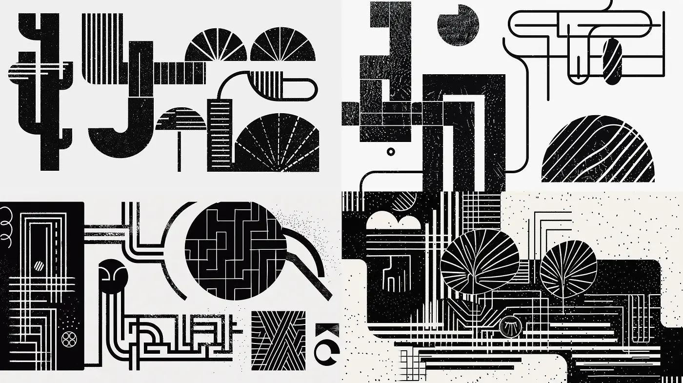 Monochromatic Geometric Abstraction in Contemporary Graphic Design - Midjourney sref style