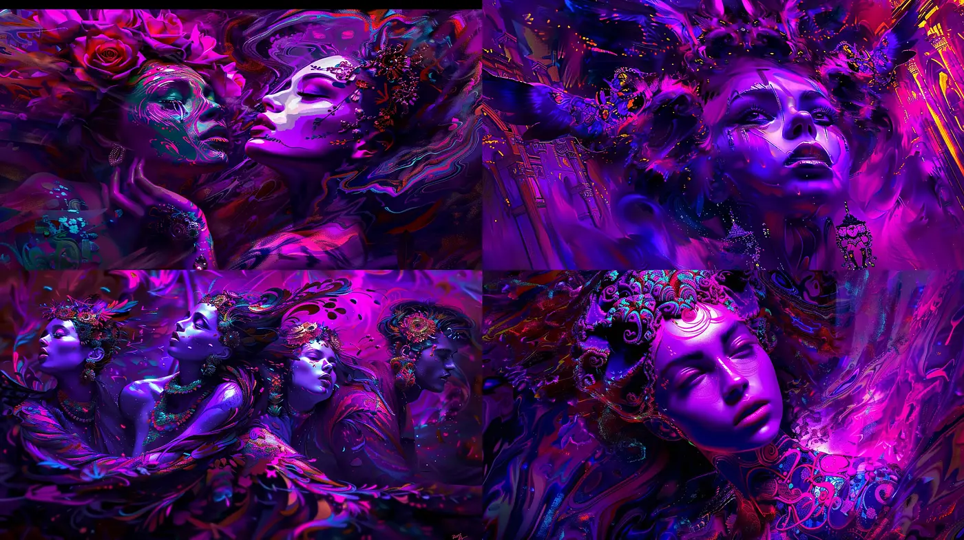 Psychedelic Fervor and Floral Fantasy Fusion - Midjourney sref style