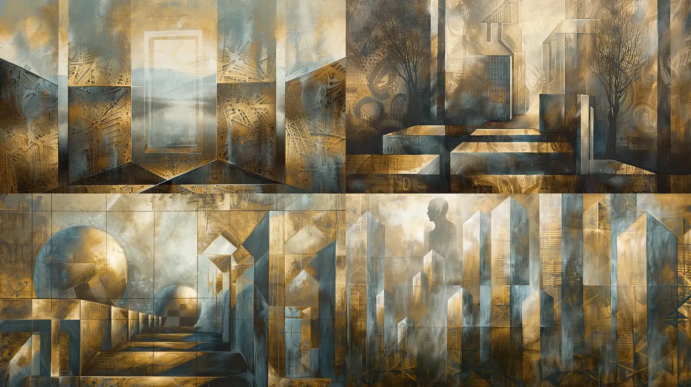 Ethereal Architectural Dreamscape in Sepia Tones - Midjourney sref style