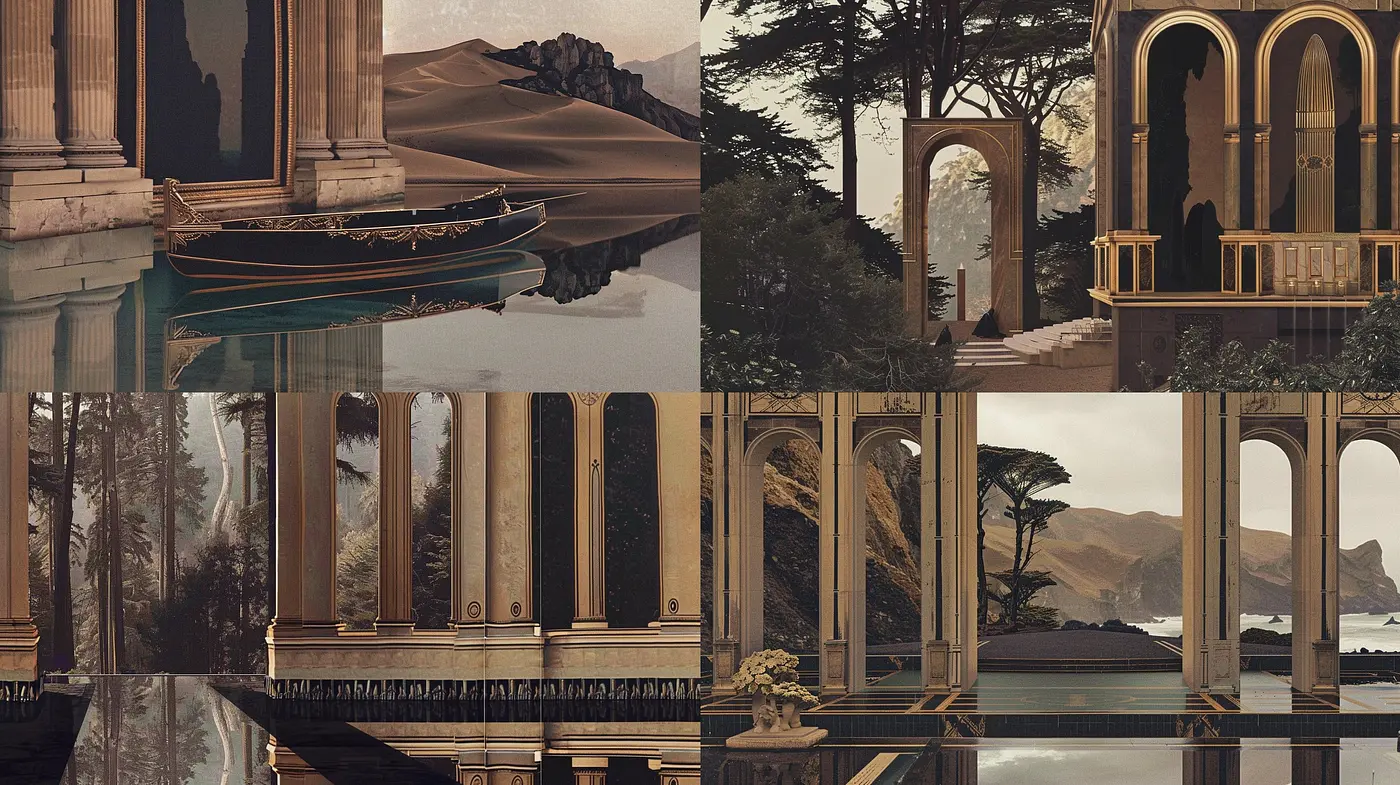Ethereal Classicism: A Harmony of Sepia Tones and Timeless Grandeur - Midjourney sref style