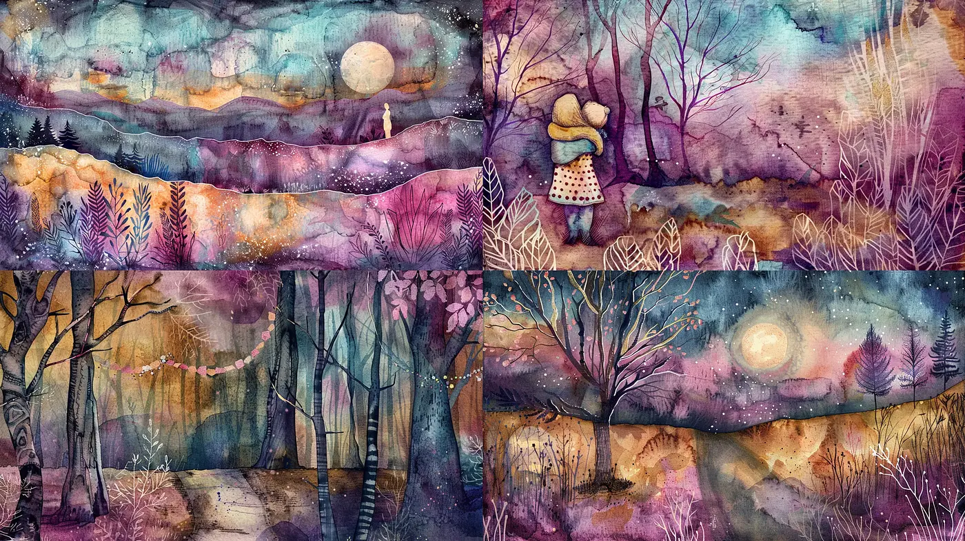 Enchanted Watercolor Dreamscape Fusion - Midjourney sref style
