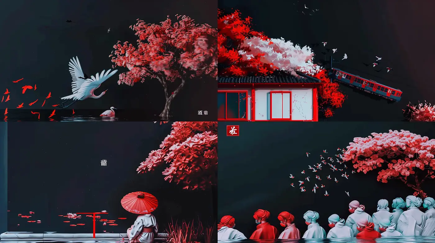 Crimson Ephemera: A Study in Scarlet and Shadow - Midjourney sref style
