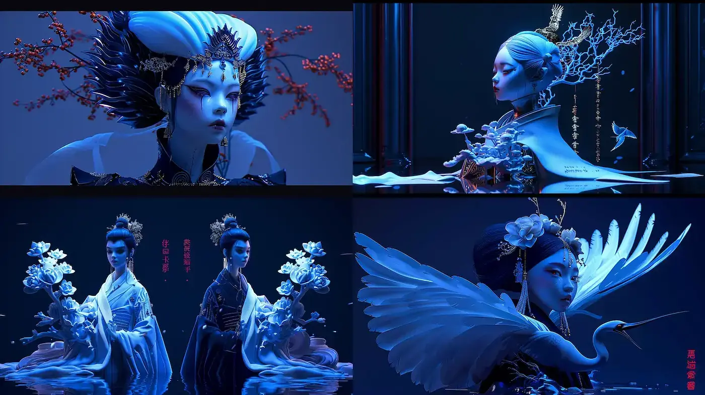 Exploration of Ethereal Beauty and Cultural Fusion in Contemporary Art - Midjourney sref style