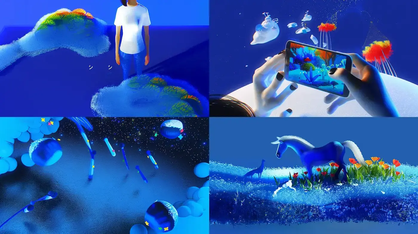 Luminous Dreamscape in Ultramarine: A Study of Glowing Textures and Ethereal Forms - Midjourney sref style
