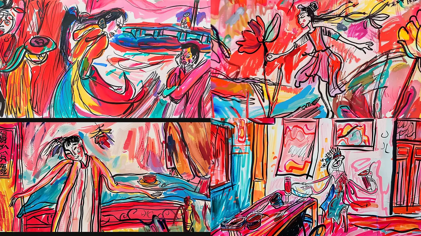Vibrant Expressionist Brushwork with Theatrical Flair - Midjourney sref style
