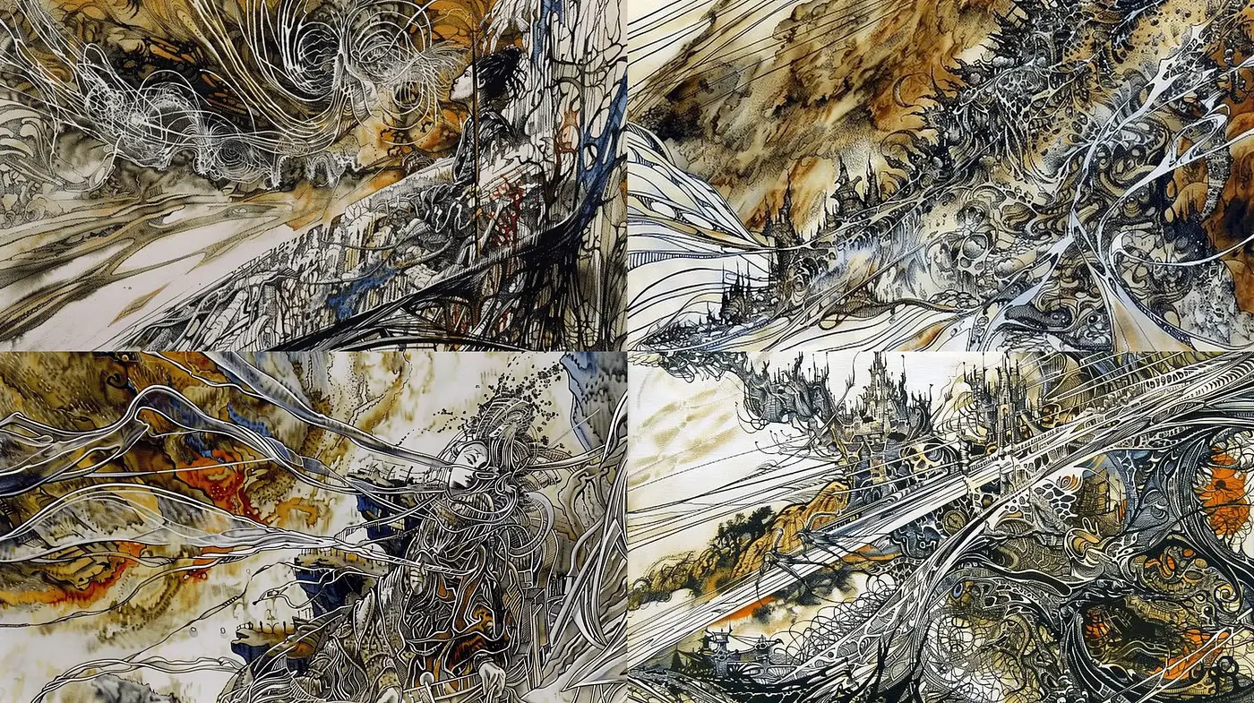 Abstract Expressions in Earth Tones and Dynamic Swirls - Midjourney sref style