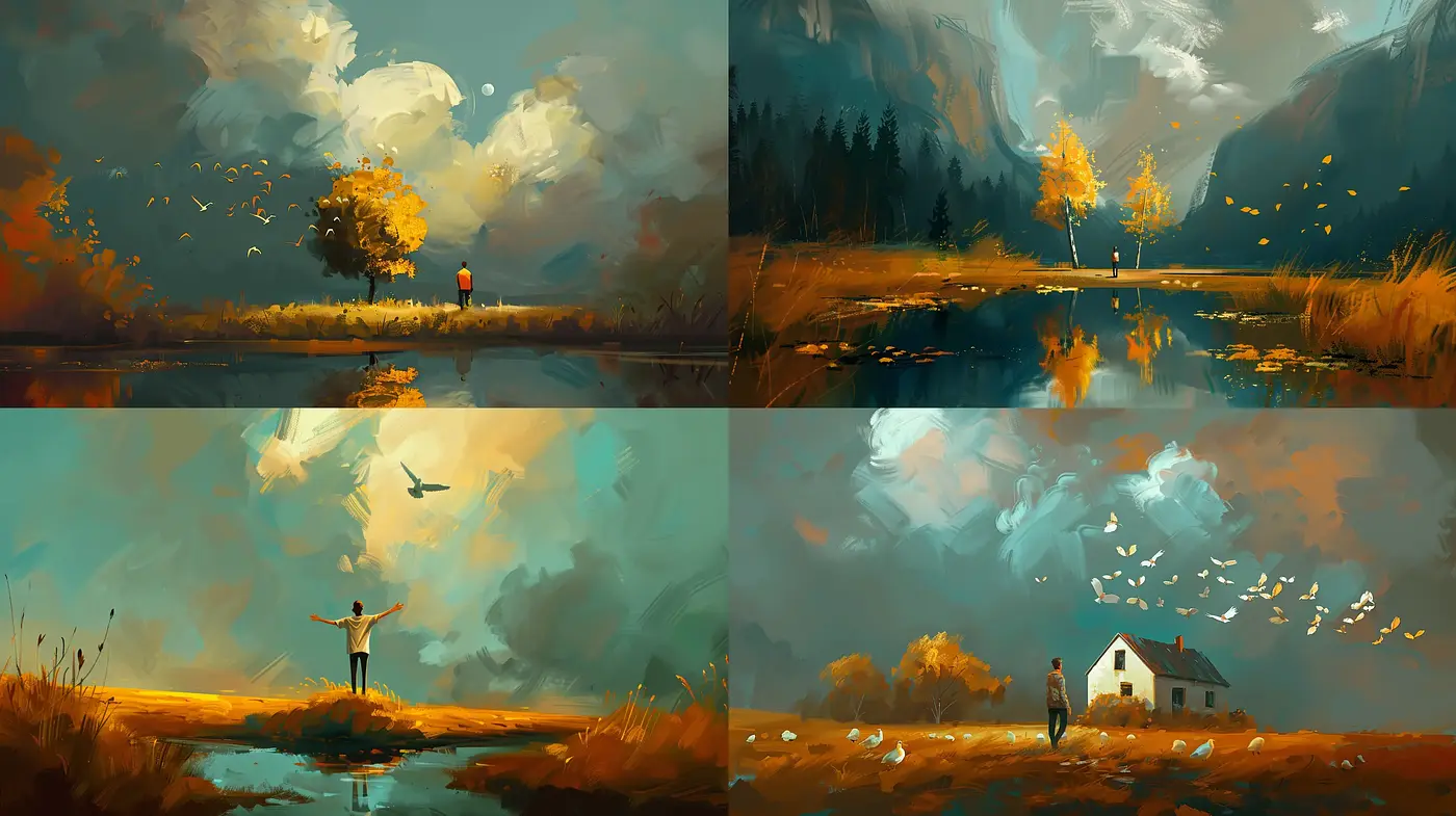 Autumnal Serenity in Expressionist Brushstrokes - Midjourney sref style