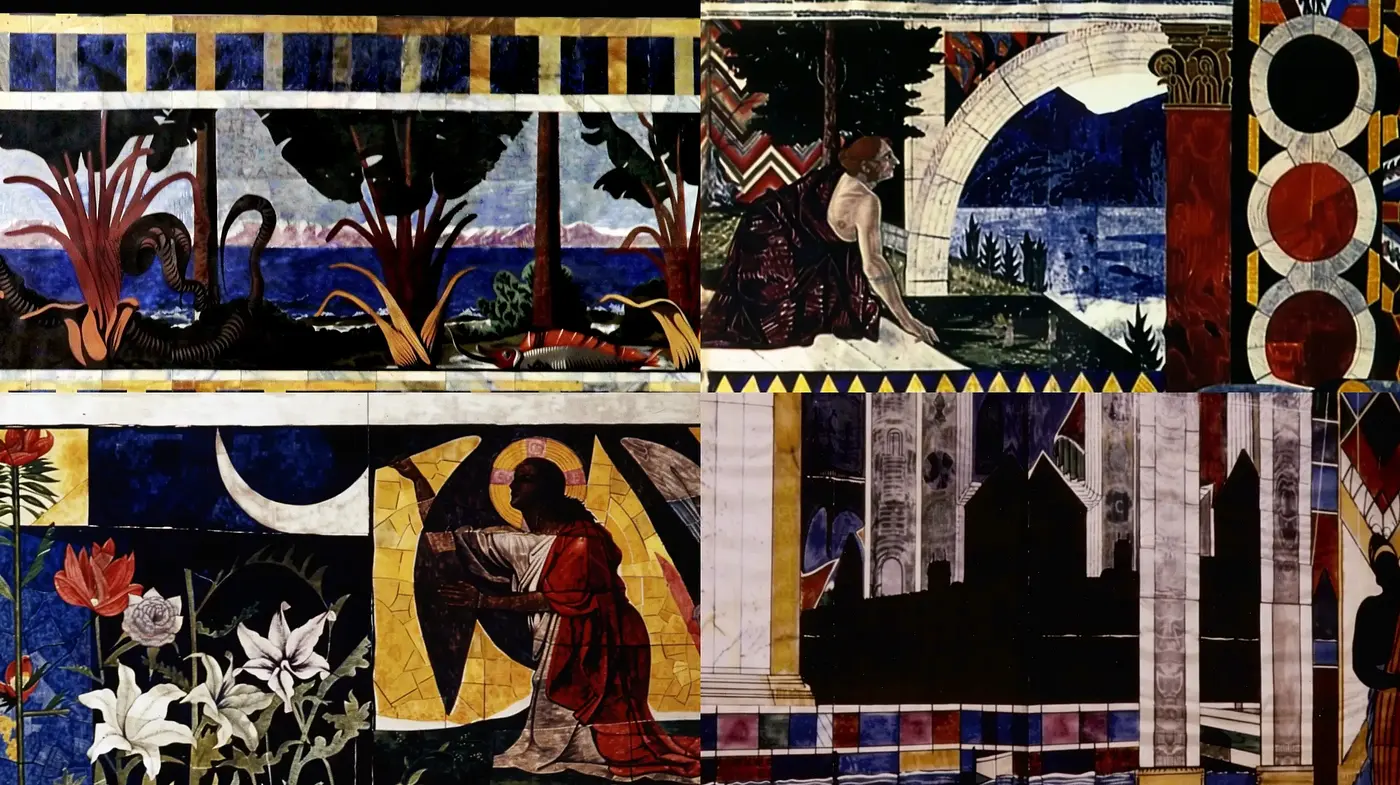 Mosaic Renaissance Fusion with Vibrant Medieval Palette - Midjourney sref style