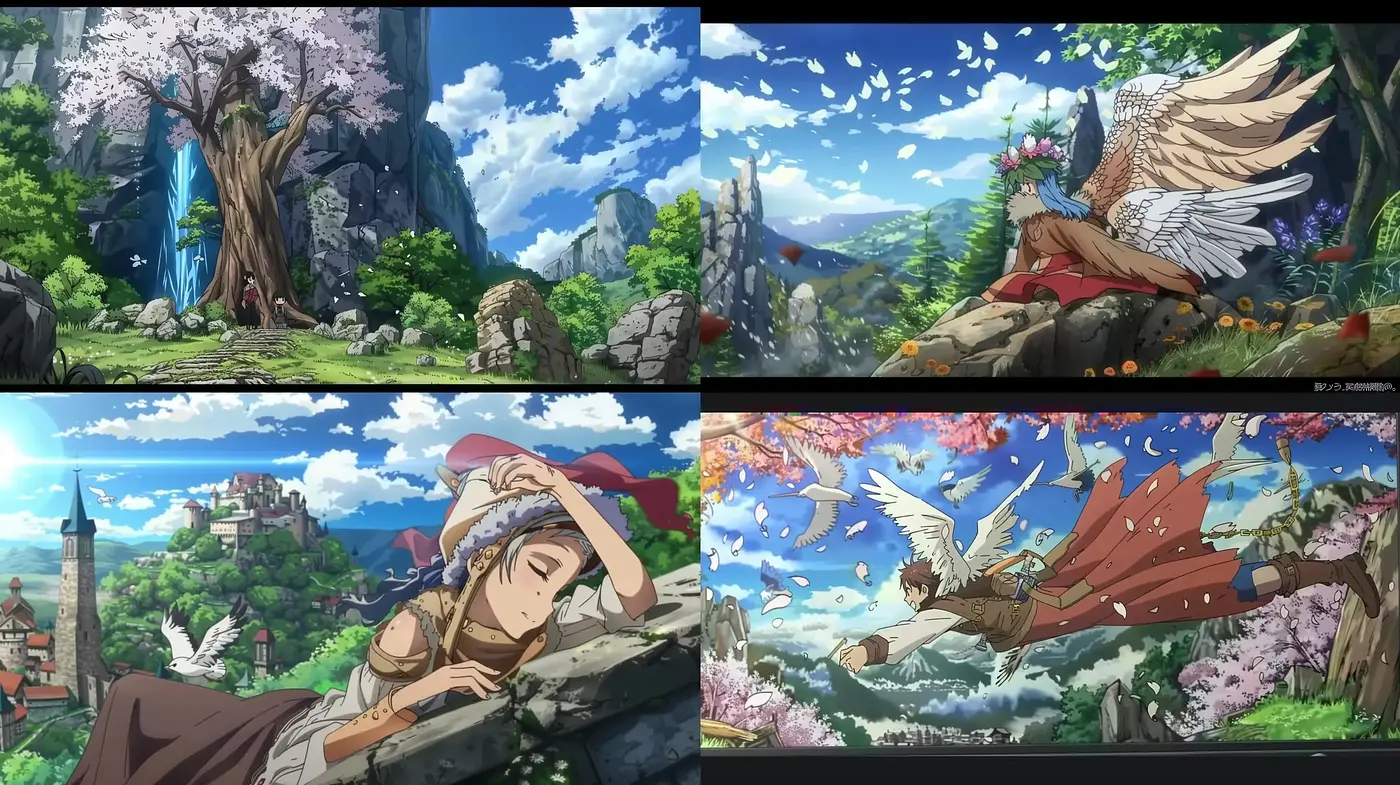Ethereal Anime-Inspired Dreamscapes with Vibrant Natural Elements - Midjourney sref style