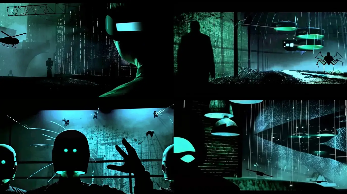 Noir Cyberpunk Dreamscape: A Dystopian Vision in Monochrome Green - Midjourney sref style