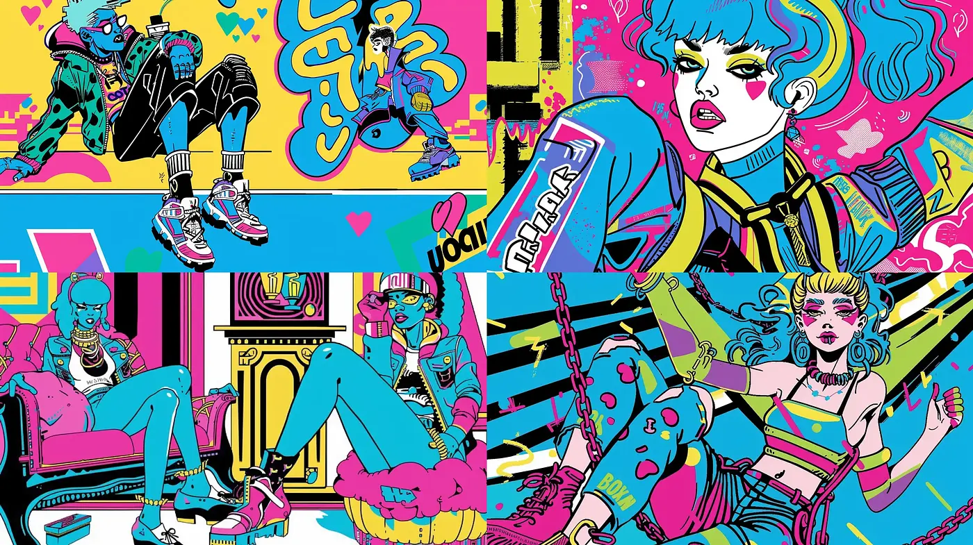 Cyberpunk Pop Art Fusion with Neon Contours - Midjourney sref style