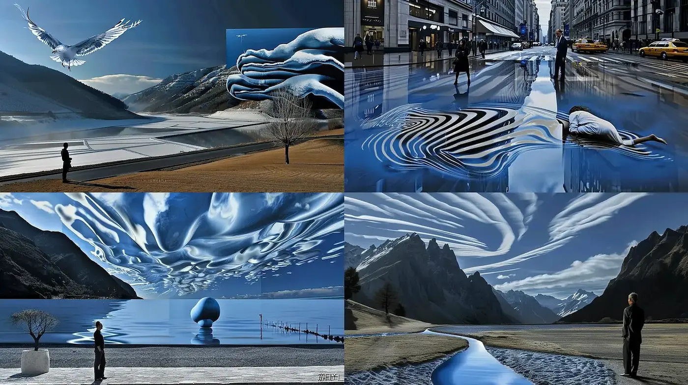 Surreal Futuristic Landscapes with Elemental Elements - Midjourney sref style