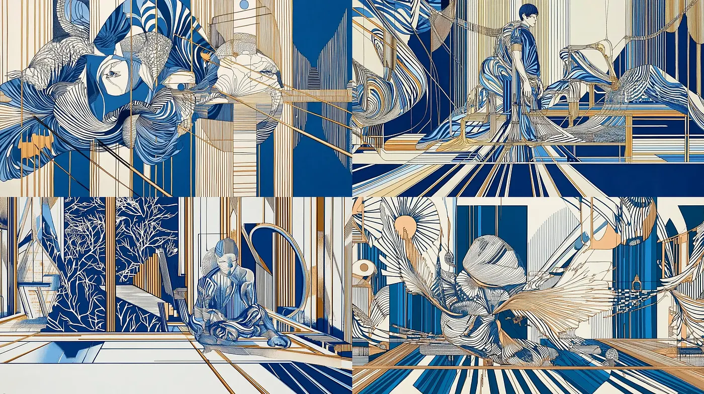 Ethereal Blue Art Nouveau Revival with Dreamlike Geometry - Midjourney sref style