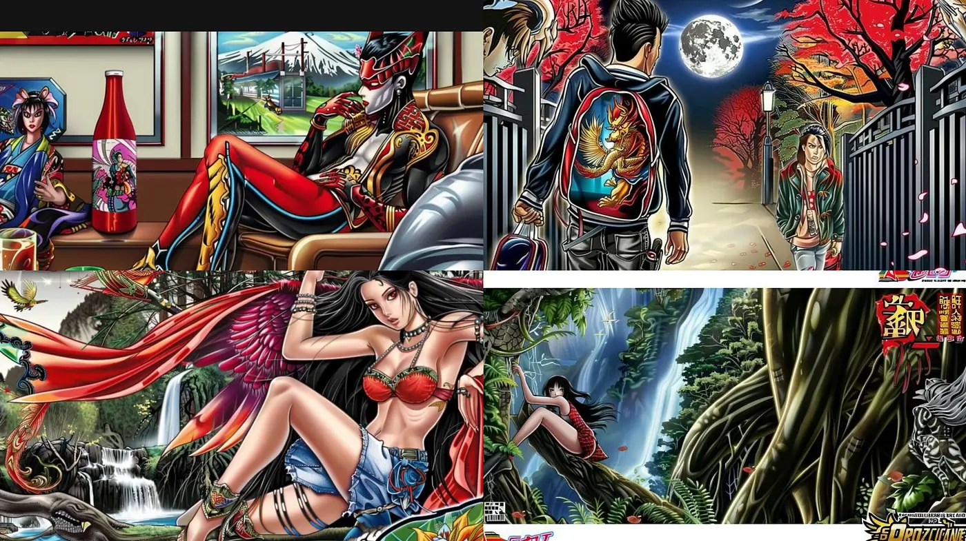 Vibrant Tales of Yesteryear: A Nostalgic Harmony of Saturated Colors and Bold Line Art - Midjourney sref style