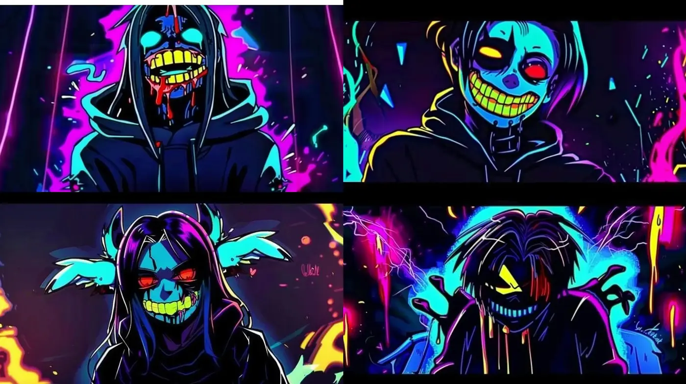 Neon Nightmare Fusion: A Lurid Dance With Vivid Macabre - Midjourney sref style