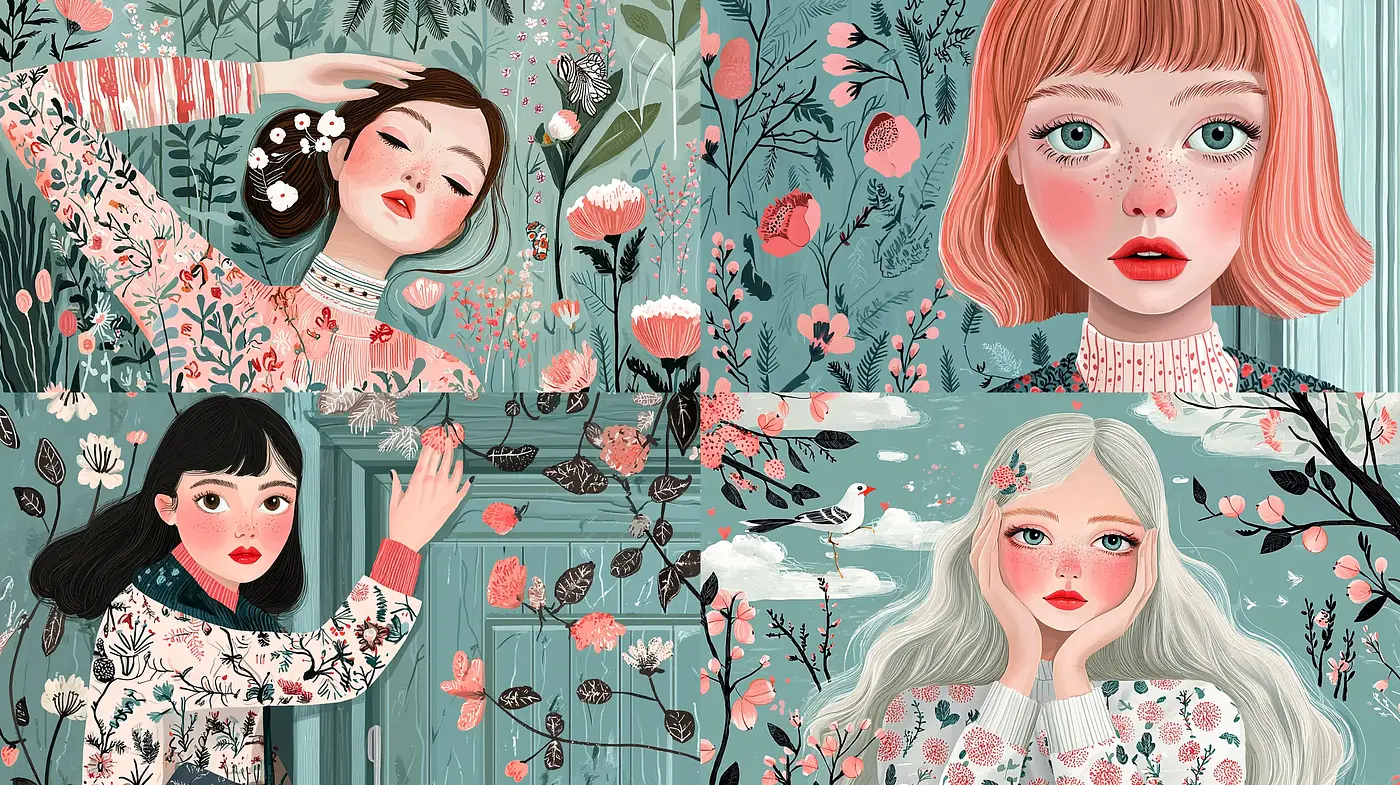 Whimsical Floral Enchantment with an Illustrative Storybook Charm - Midjourney sref style