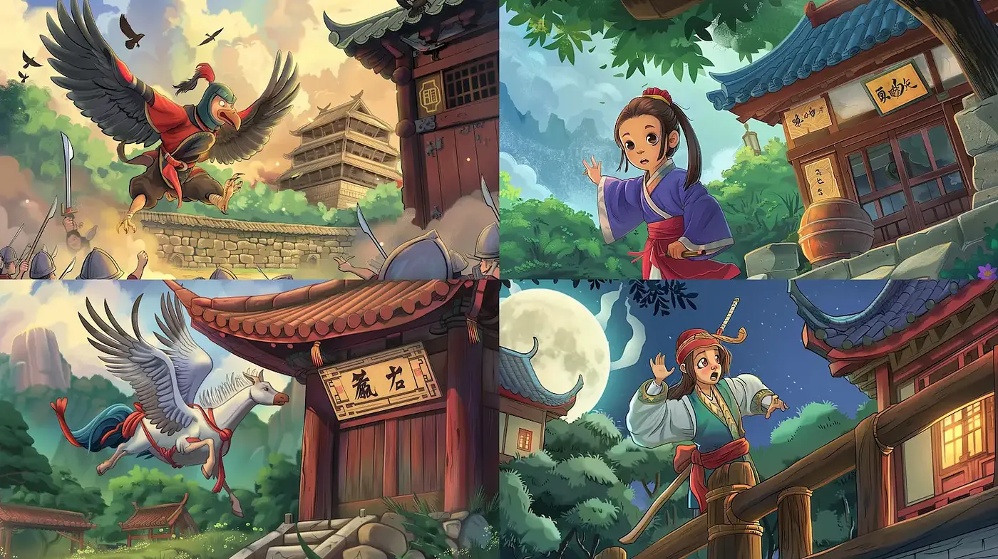 Vibrant and Whimsical Narrative Scenes with Asian-Inspired Aesthetics - Midjourney sref style