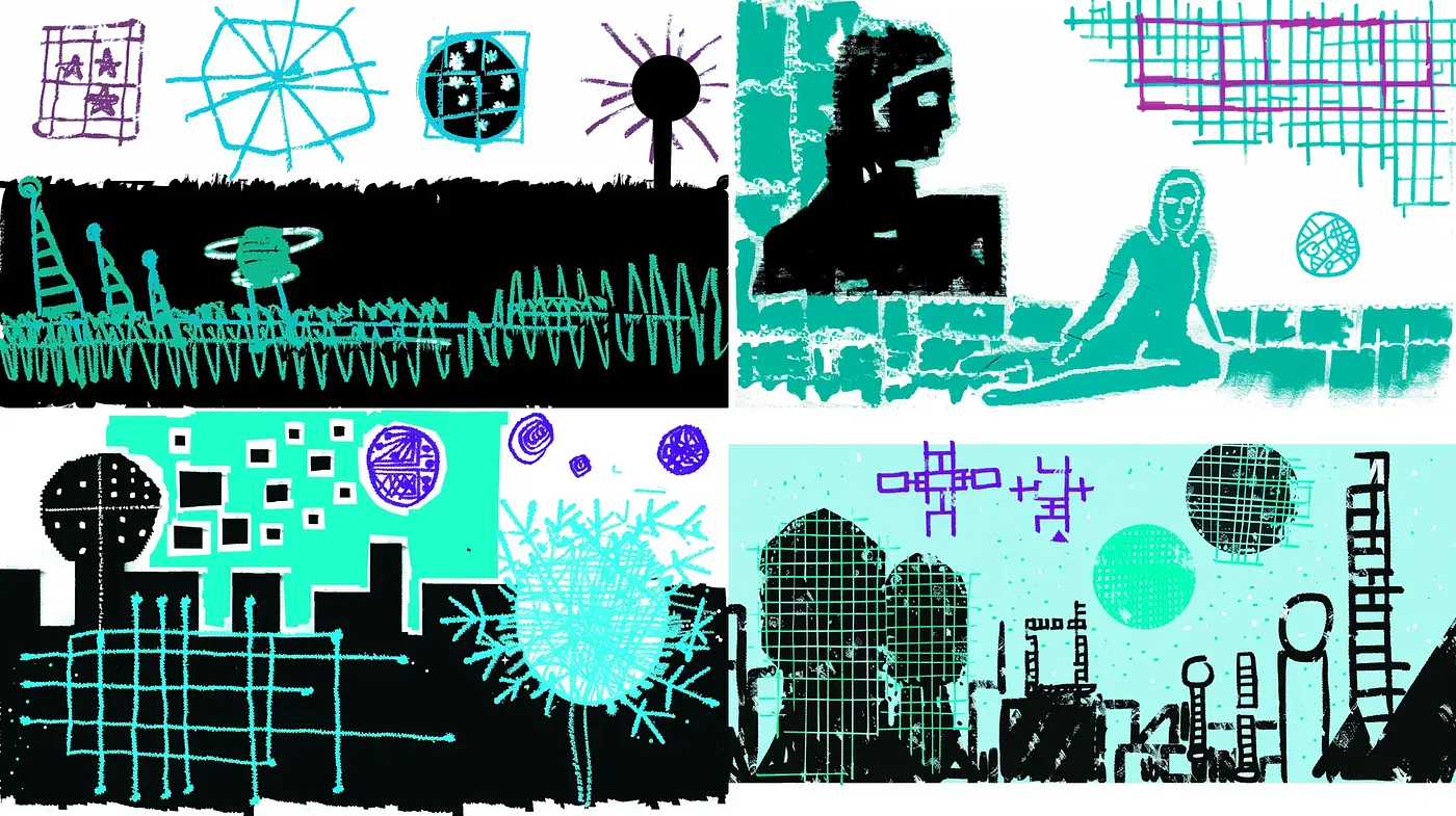 Abstract Electric Dreams in Neon Cyan and Black - Midjourney sref style