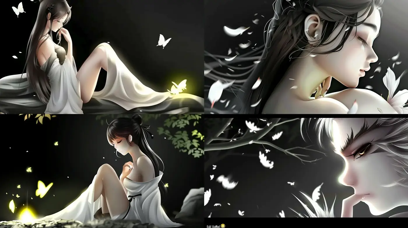 Luminous Elegance in Monochromatic Anime-Inspired Digital Art - Midjourney sref style