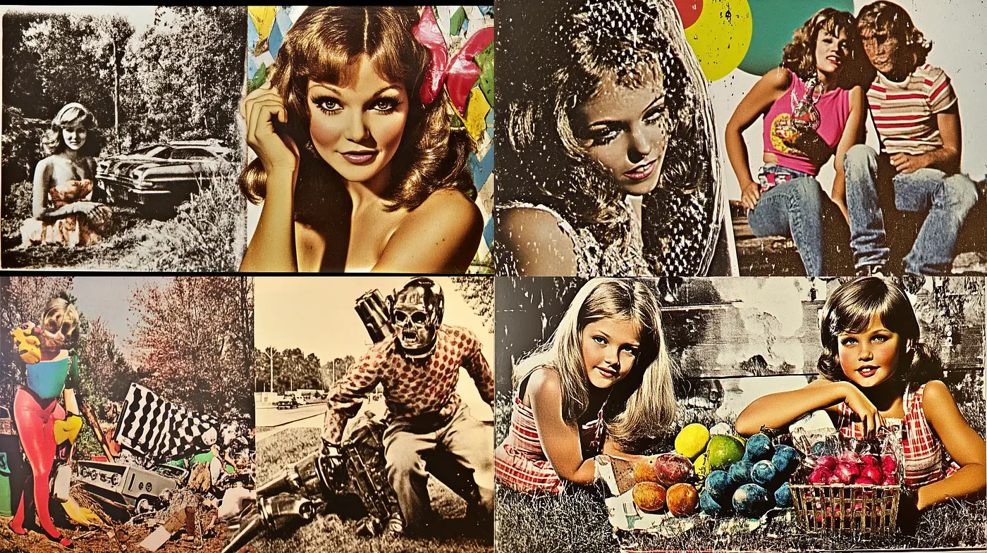 Retro-Infused Nostalgic Collage Emulating Analog Photography - Midjourney sref style