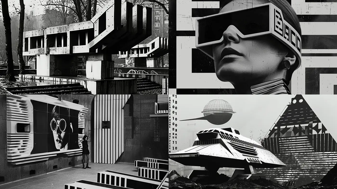 Futuristic Monochrome Visions with a Retrofuturist Appeal - Midjourney sref style