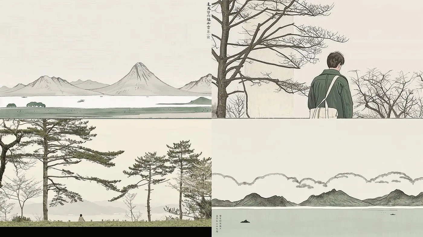 Ethereal Serenity: A Harmonic Blend of Monochromatic Minimalism and Ink Wash Tranquility - Midjourney sref style