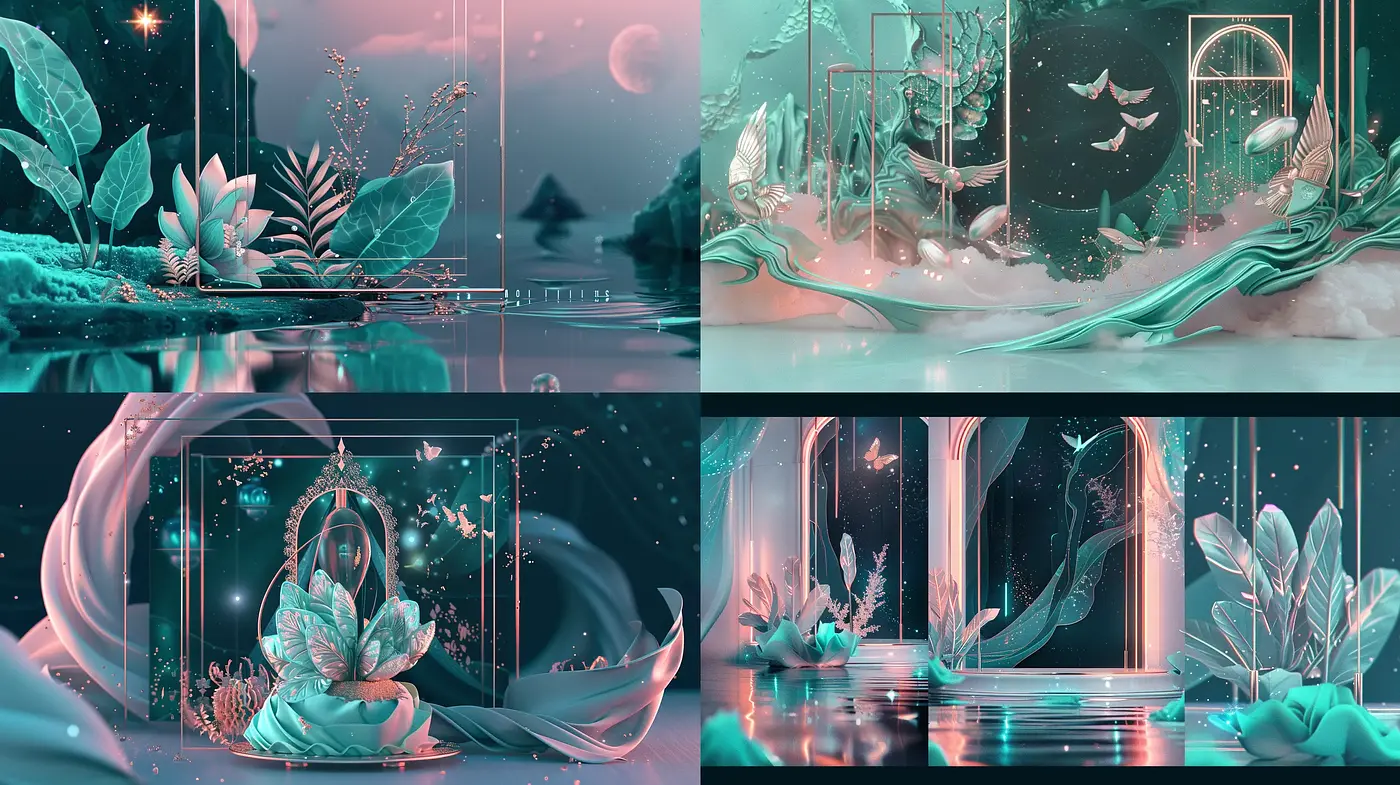 Ethereal Aqua Dreamscape: A Consistent Cyber-Surreal Vignette - Midjourney sref style