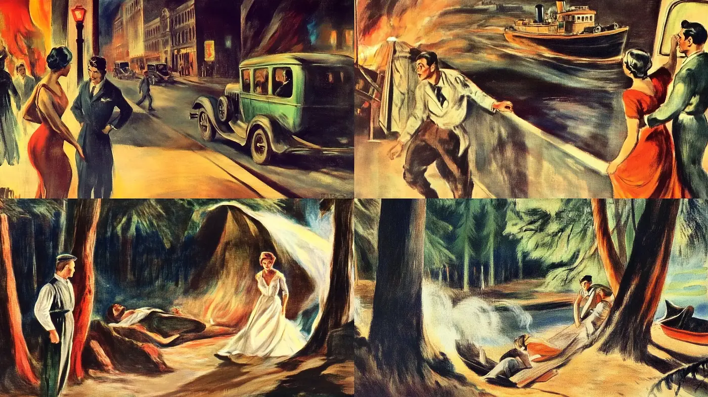 Elegantly Stylized Vintage Narratives in Classic Hues - Midjourney sref style