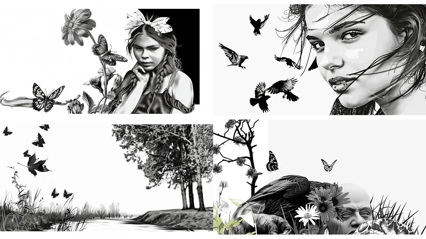 Monochrome Whispers of Nature and Human Elegance - Midjourney sref style