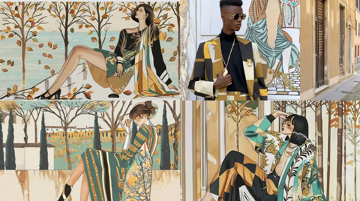 Elegant Fusion of Art Nouveau and Modern Digital Aesthetics in Earthy Tones - Midjourney sref style