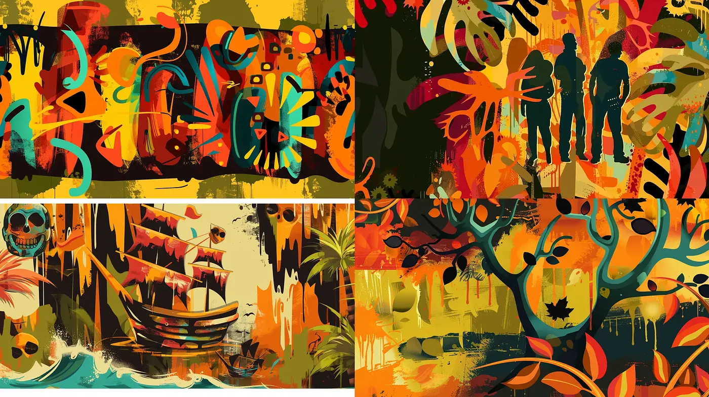 Vibrant Tapestry of Abstract Junglescapes - Midjourney sref style
