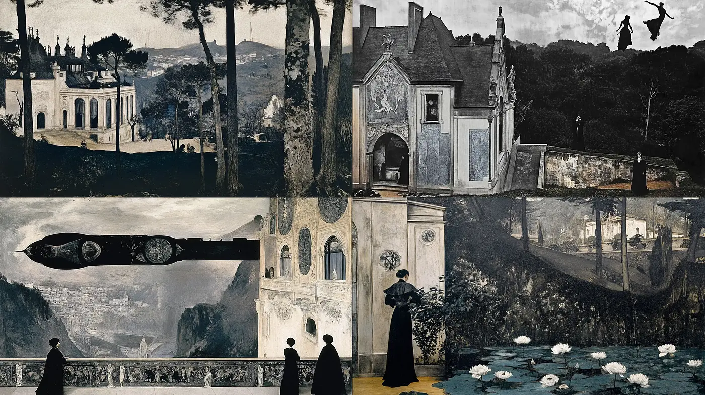 Gothic Reverie in a Monochromatic Victorian Landscape - Midjourney sref style