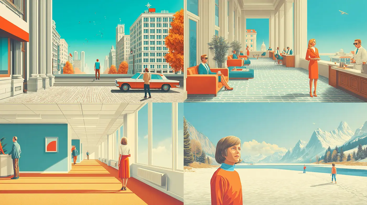Stylized Retro-Futuristic Illustrations with Clean Lines and Vivid Colors - Midjourney sref style