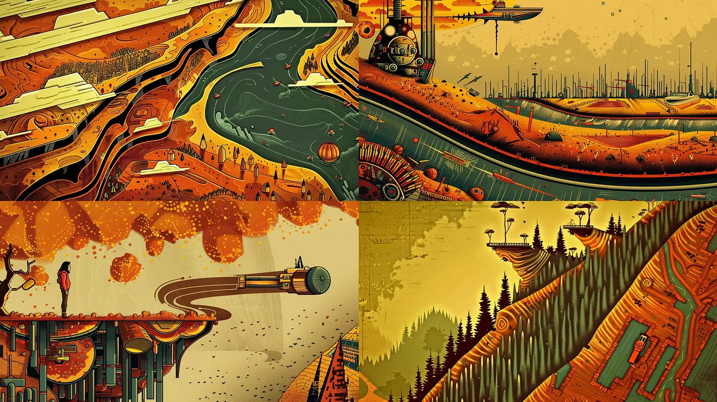 Retro-Futuristic Visions in Sepia Hues - An Homage to Vintage Science Fiction - Midjourney sref style