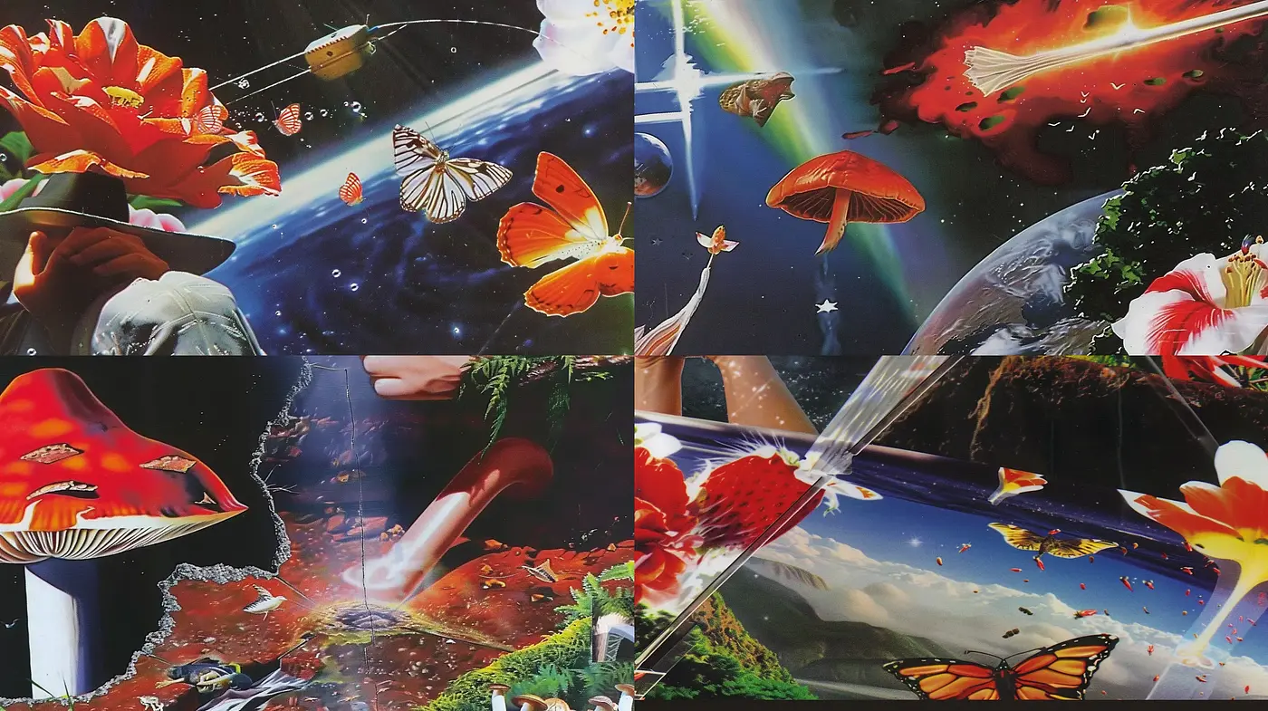 Cosmic Flora and Fauna: A Surreal Fusion of Natural and Celestial Aesthetics - Midjourney sref style