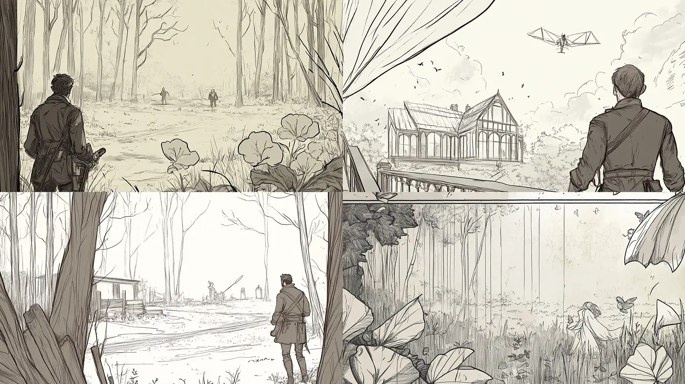 Sepia-toned Enigmatic Storybook Illustrations - Midjourney sref style