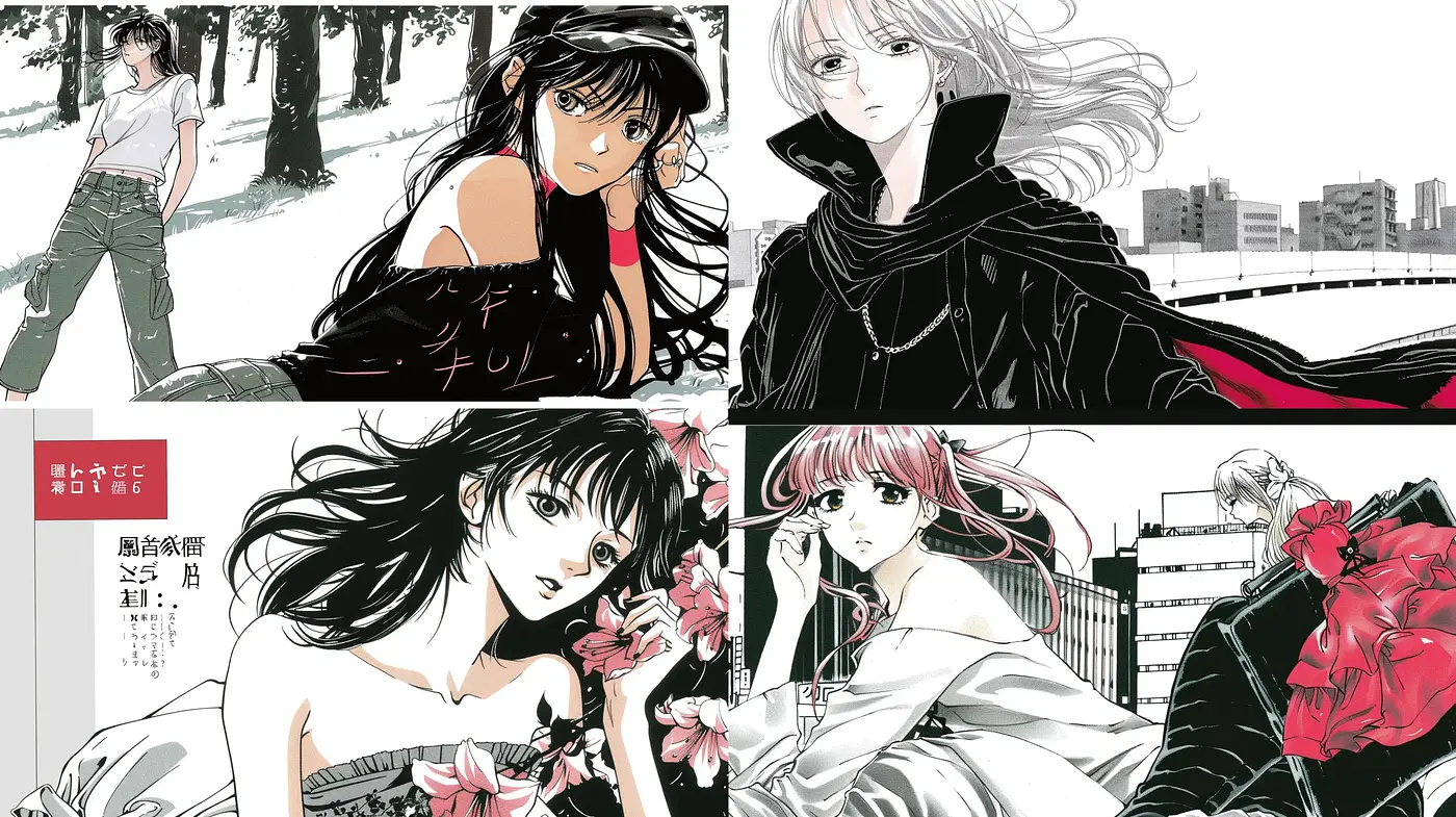 Monochrome Elegance with a Splash of Crimson - A Manga-Inspired Artistic Confluence - Midjourney sref style