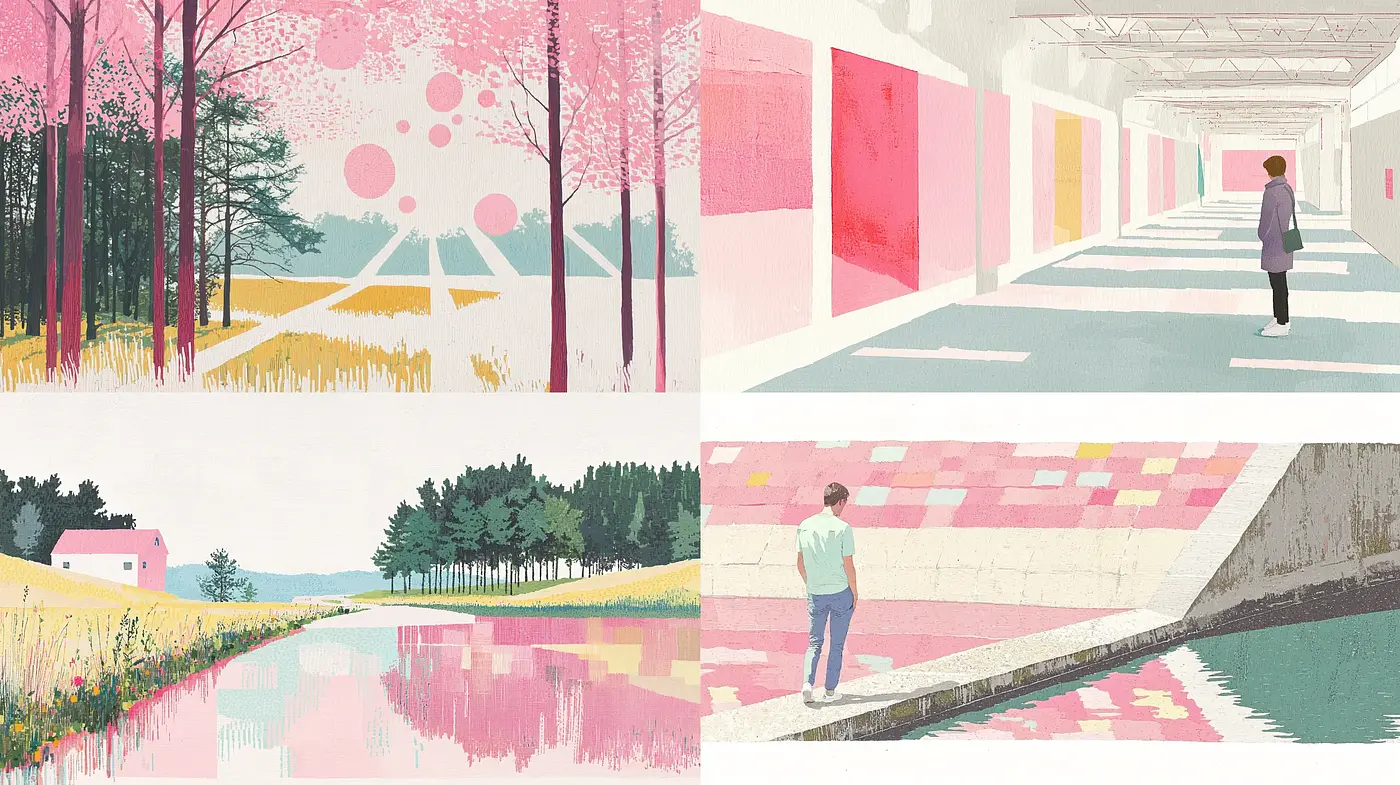 Serene Pastel Dreamscapes with a Modernist Touch - Midjourney sref style