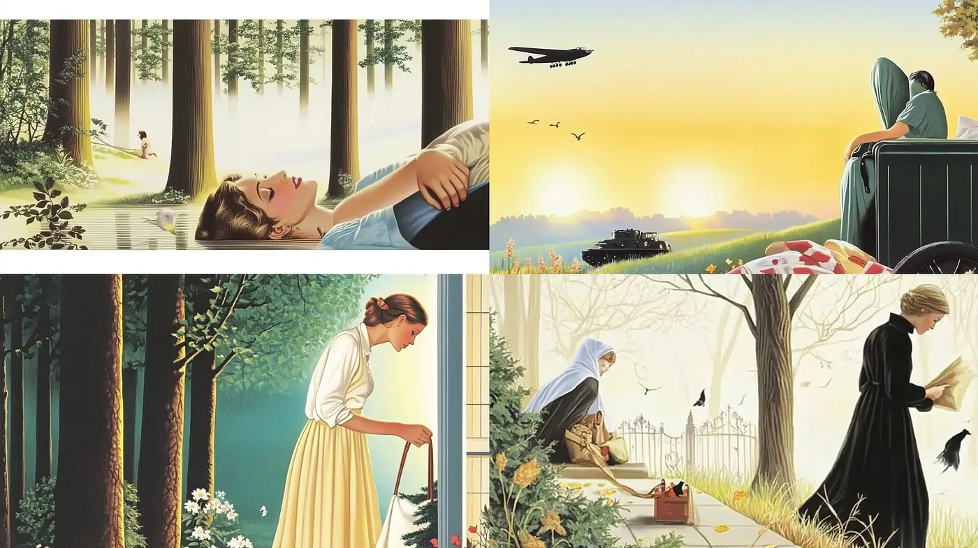 Tranquil Nostalgia: Merged Visions of Serenity and Reflection in Nature - Midjourney sref style