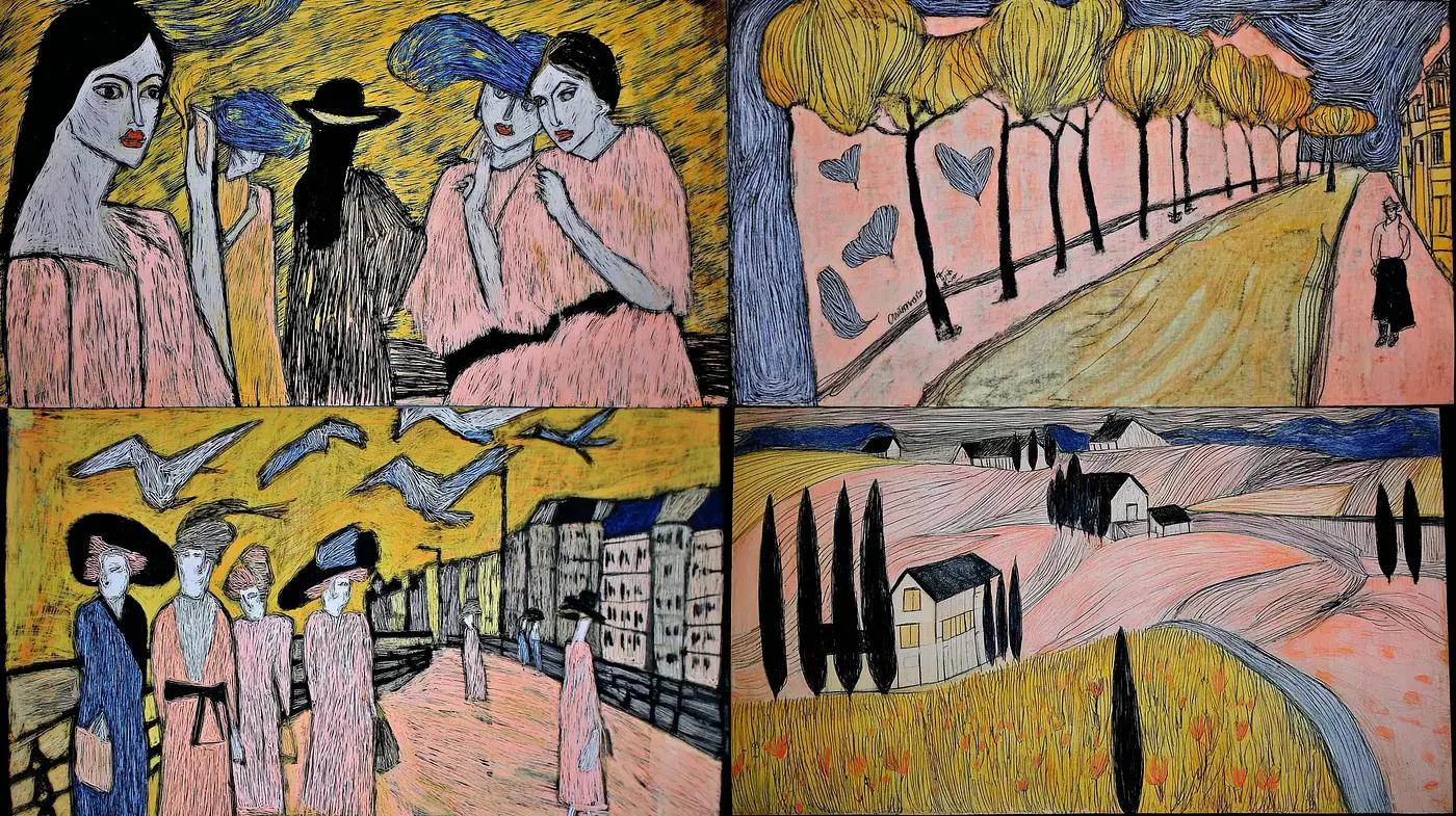 Vibrant Expressionism with a Nostalgic and Whimsical Character - Midjourney sref style