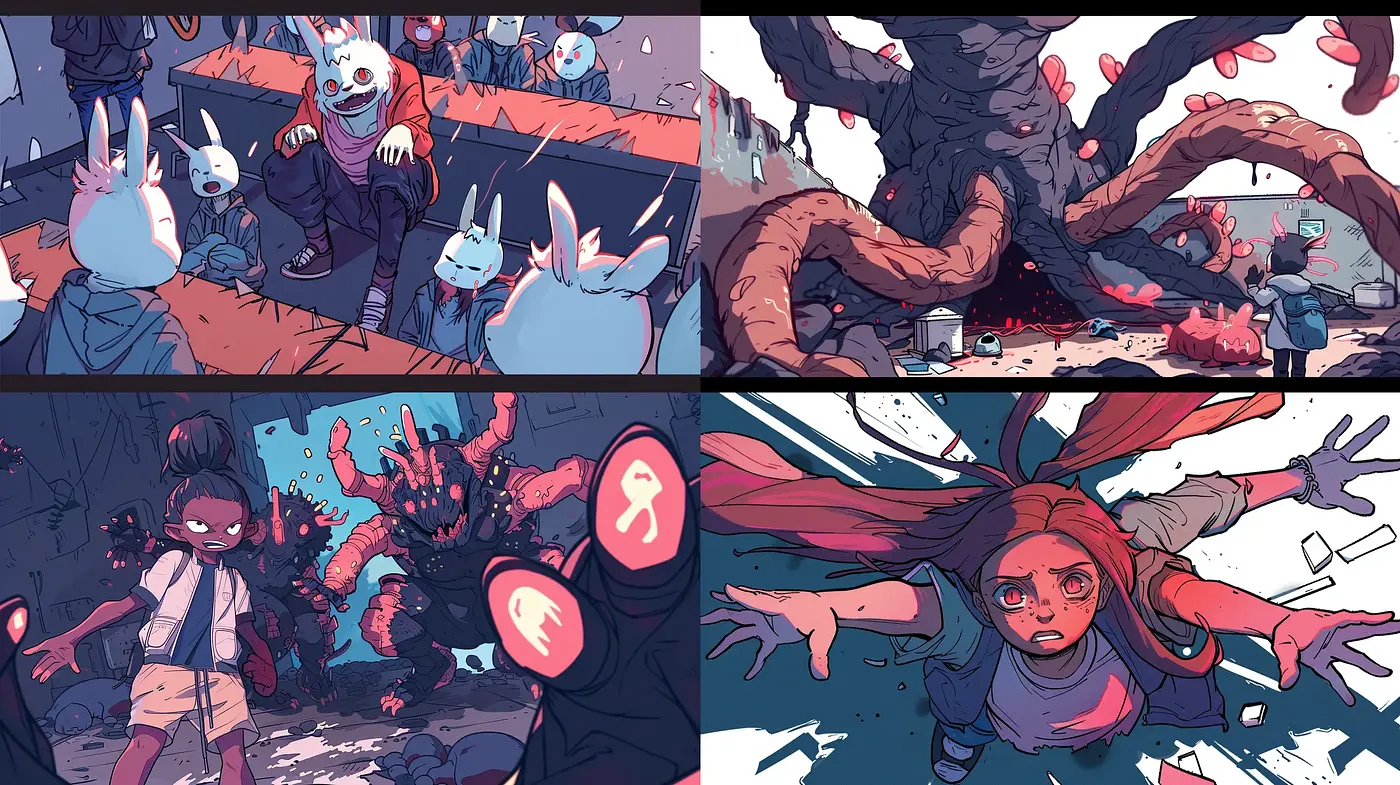 Surreal Adventure in a Stylized Comic Reality - Midjourney sref style