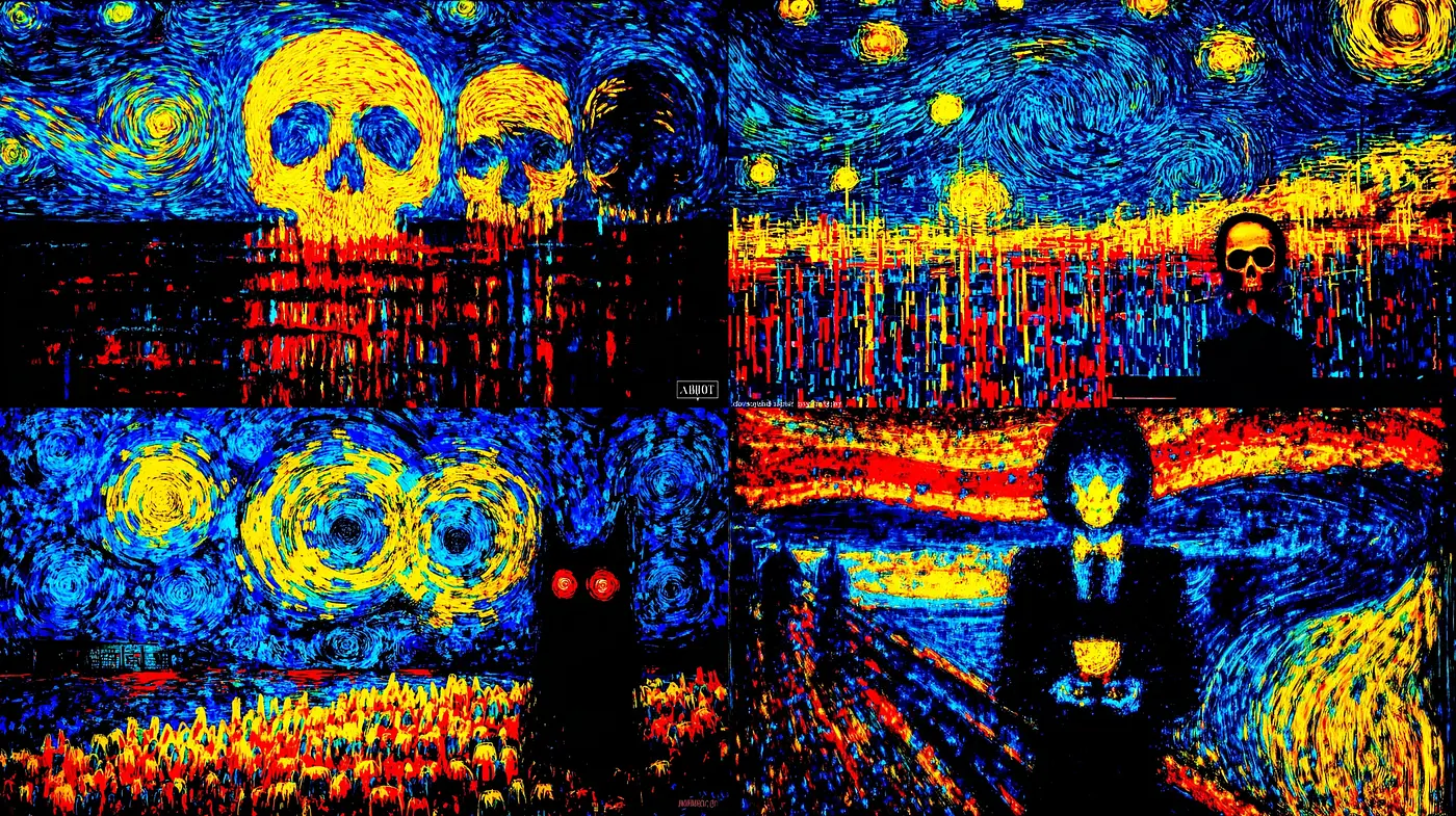 Vibrant expressionism fused with surreal elements and a night sky motif - Midjourney sref style