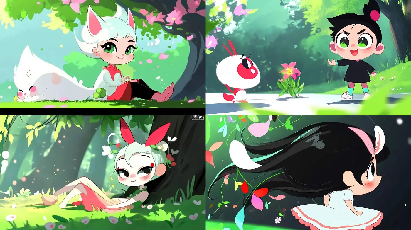 Whimsical Nature and Anime Fusion with Vernal Lushness - Midjourney sref style