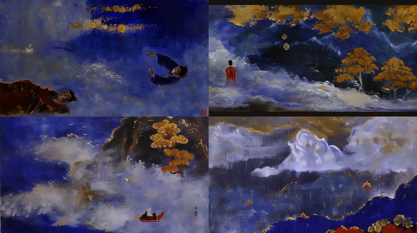 Ethereal Nightscapes with Gilded Foliage - Midjourney sref style