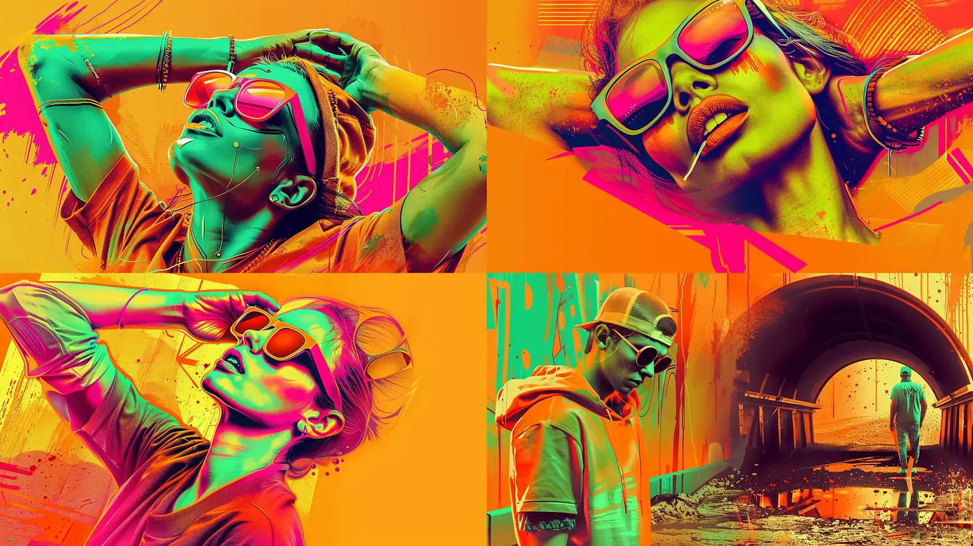 Vibrant Fusion of Street Art and Neon Glow - Midjourney sref style